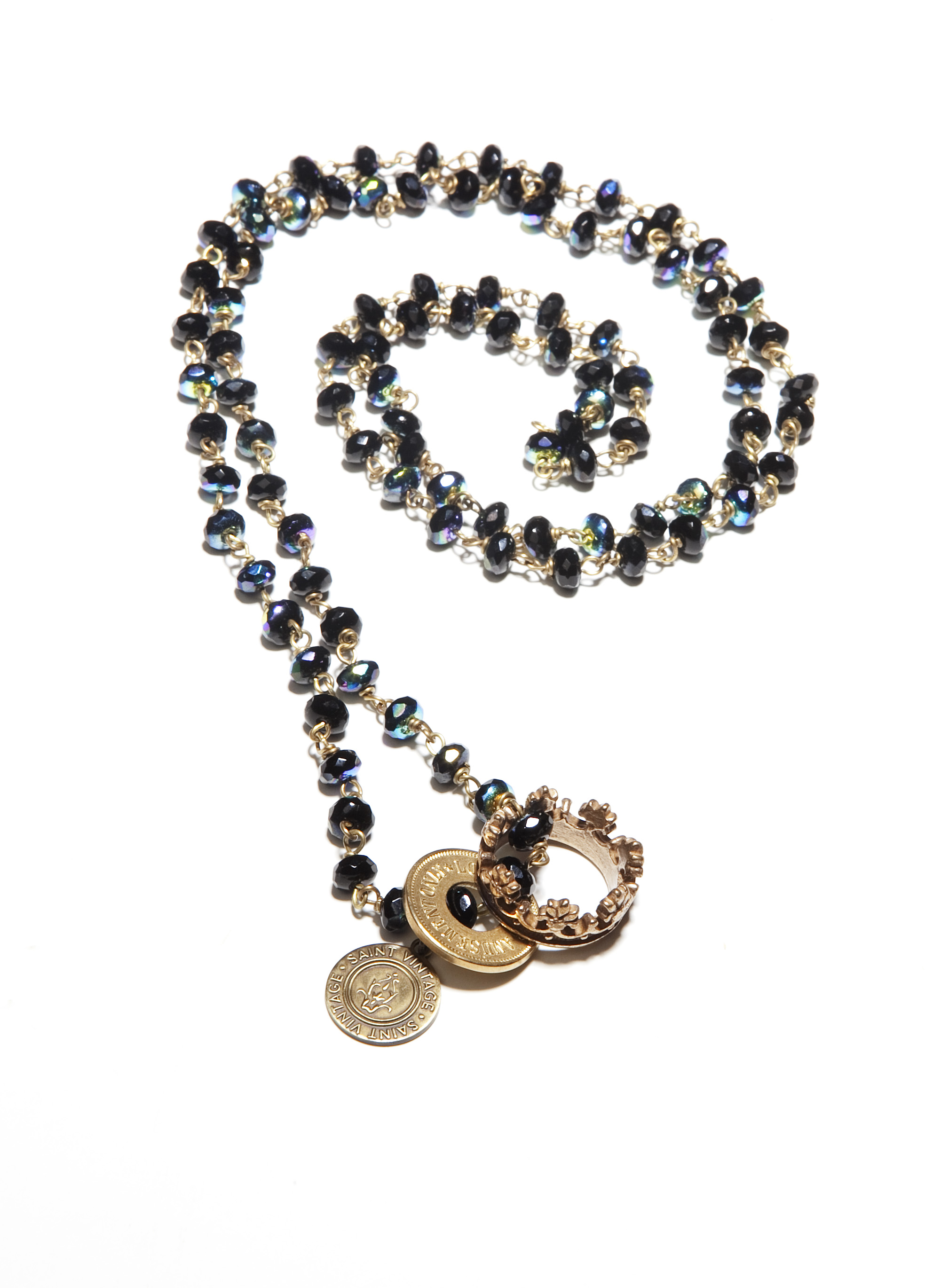 Saint Vintage_Midnight Irredescent Crown & Token Necklace
